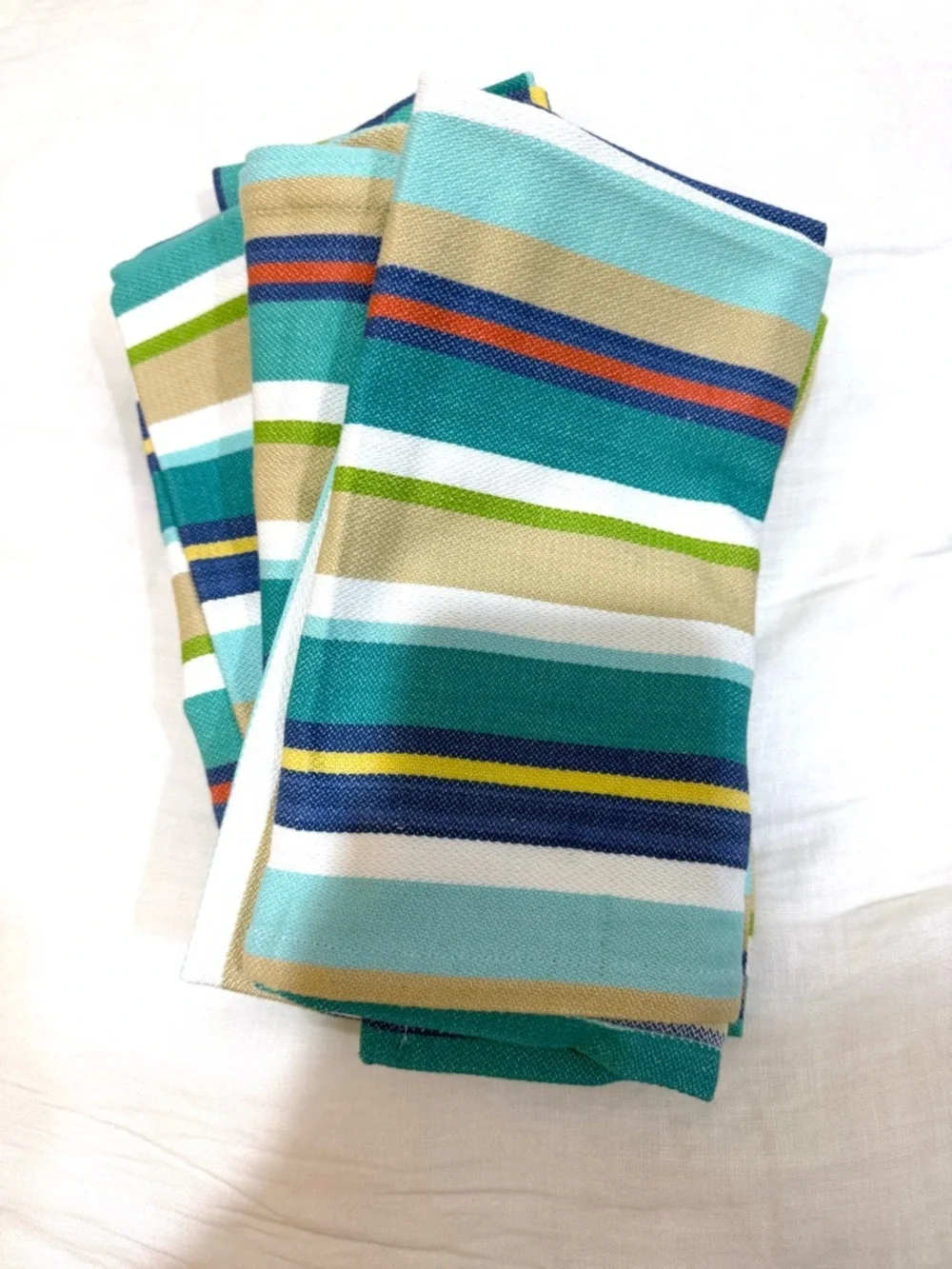 Striped Teal & Aqua Cotton Napkins - Set Of 6